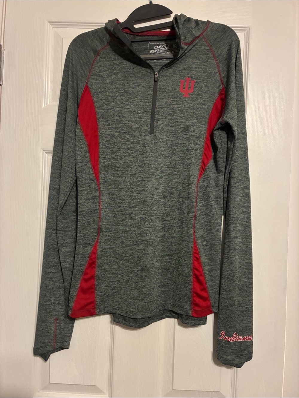 Campus Heritage Gray and Red Athletic Pullover Hoodie IU